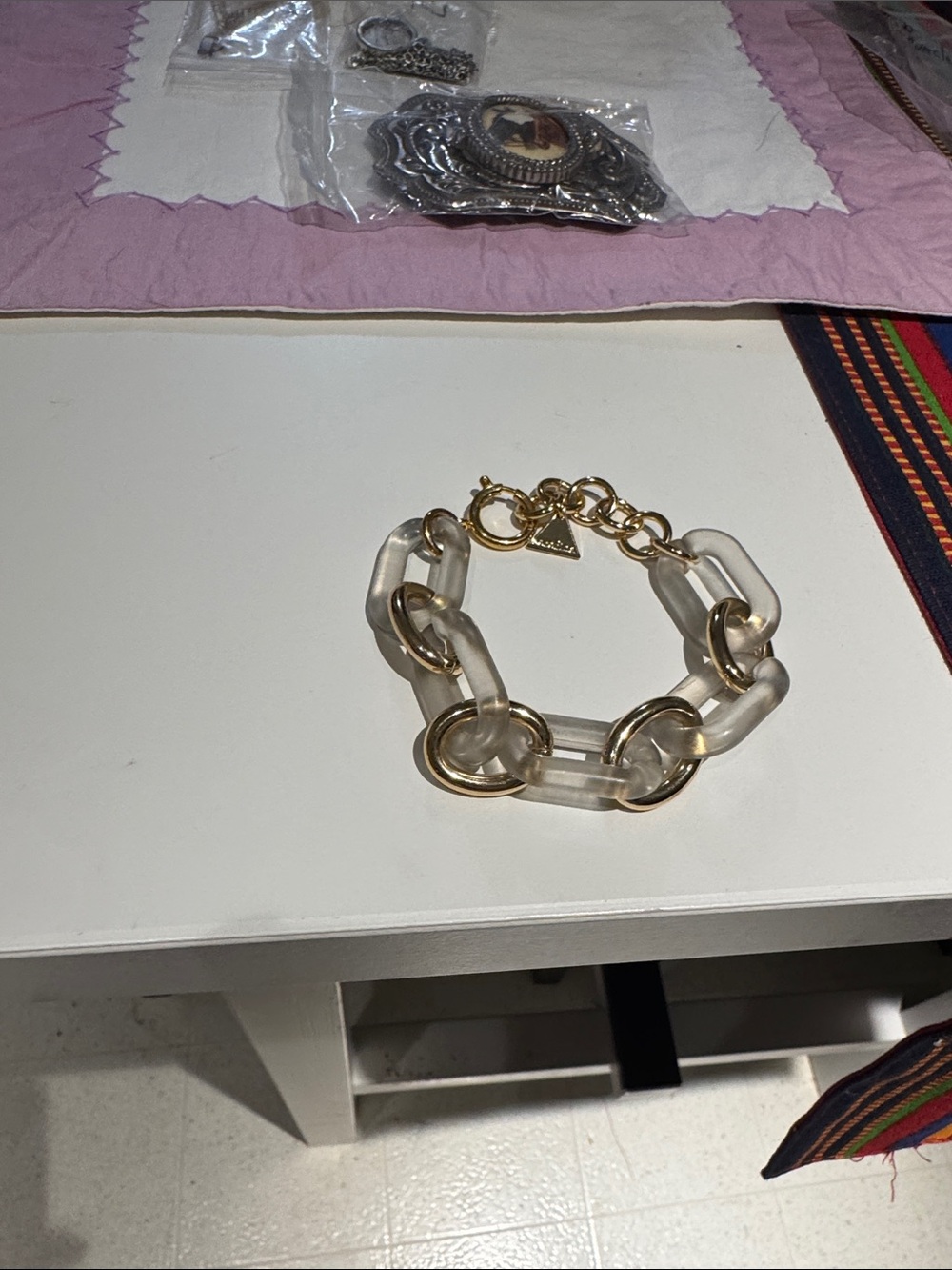 Acrylic and goldtone link bracelet